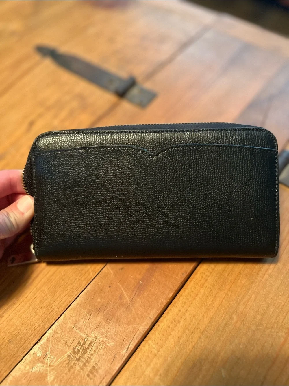 kate spade Black Pebbled Leather Zip Wallet with Gold Hardware